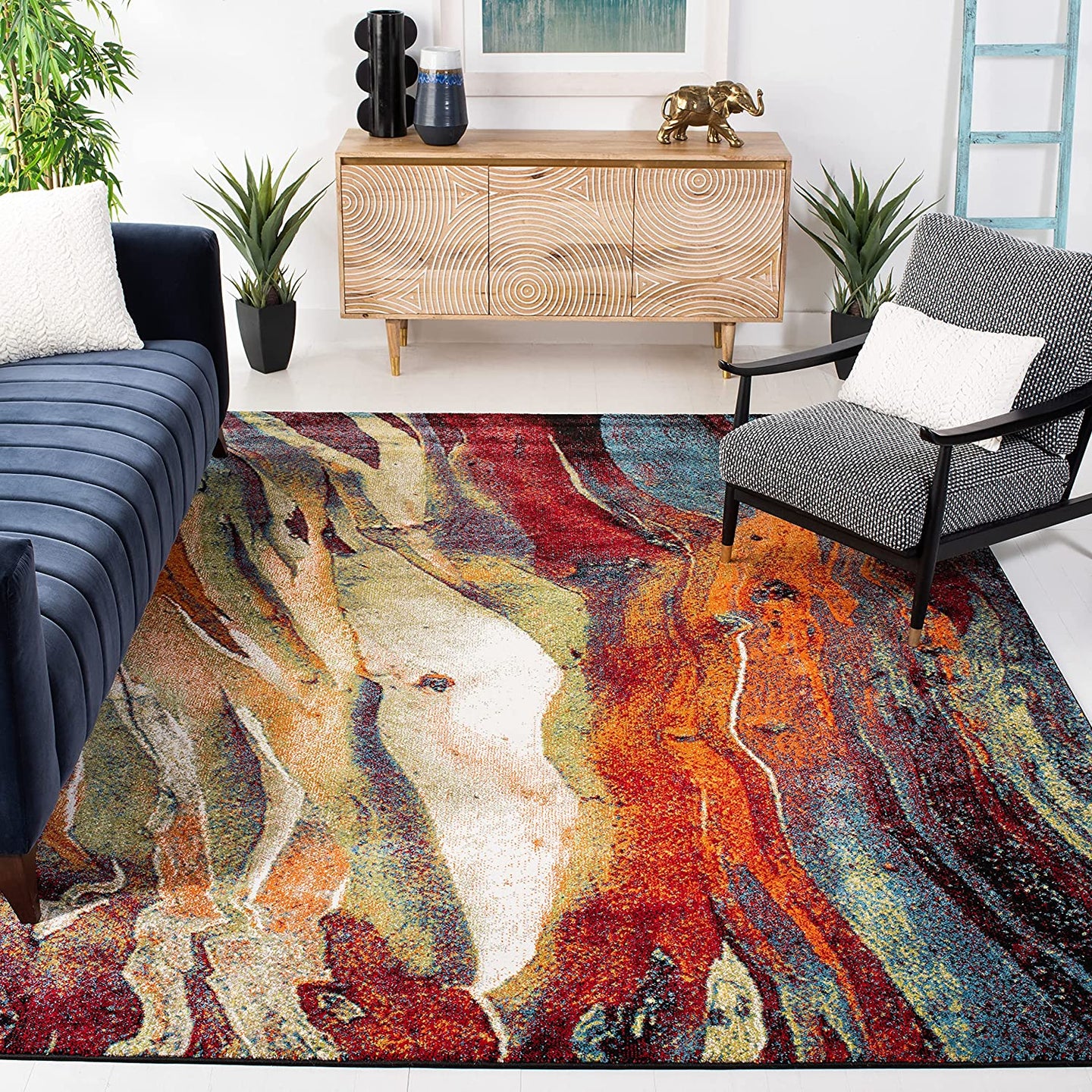 SAFAVIEH Glacier Collection 4' x 6' Red/Green Modern Abstract Non-Shedding Living Room Bedroom Accent Rug
