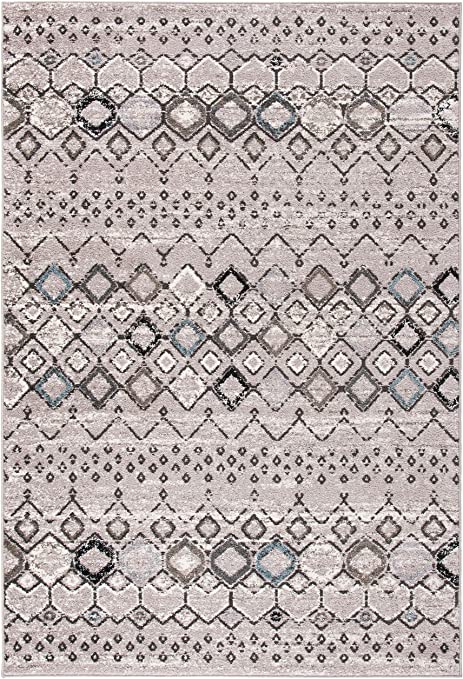 Amsterdam Collection 3' x 5' Light Grey / Brown Moroccan Boho Non-Shedding Living Room Bedroom Accent Rug
