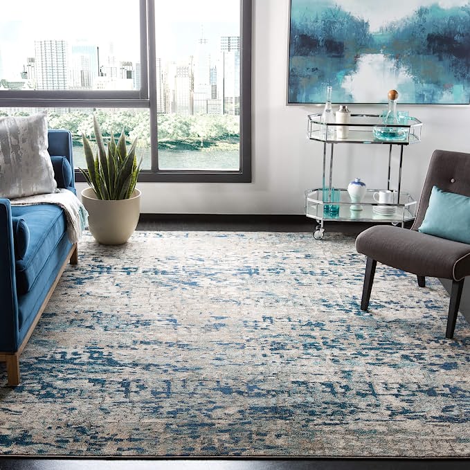 Madison Collection Modern Abstract Style Area Rug, Non-Shedding Area Rug for Living Room, Bedroom, Dining Room and Home Office, 12' x 18', Grey/Blue
