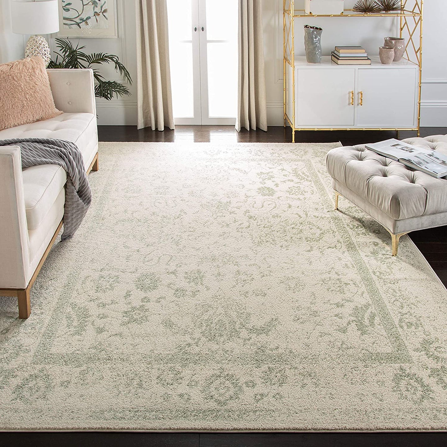 SAFAVIEH Adirondack Collection 9' x 12' Ivory / Sage Oriental Distressed Non-Shedding Living Room Bedroom Dining Home Office Area Rug