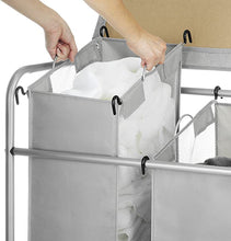 Load image into Gallery viewer, 3 Section Rolling Laundry Sorter with Folding Station - Ironing Board
