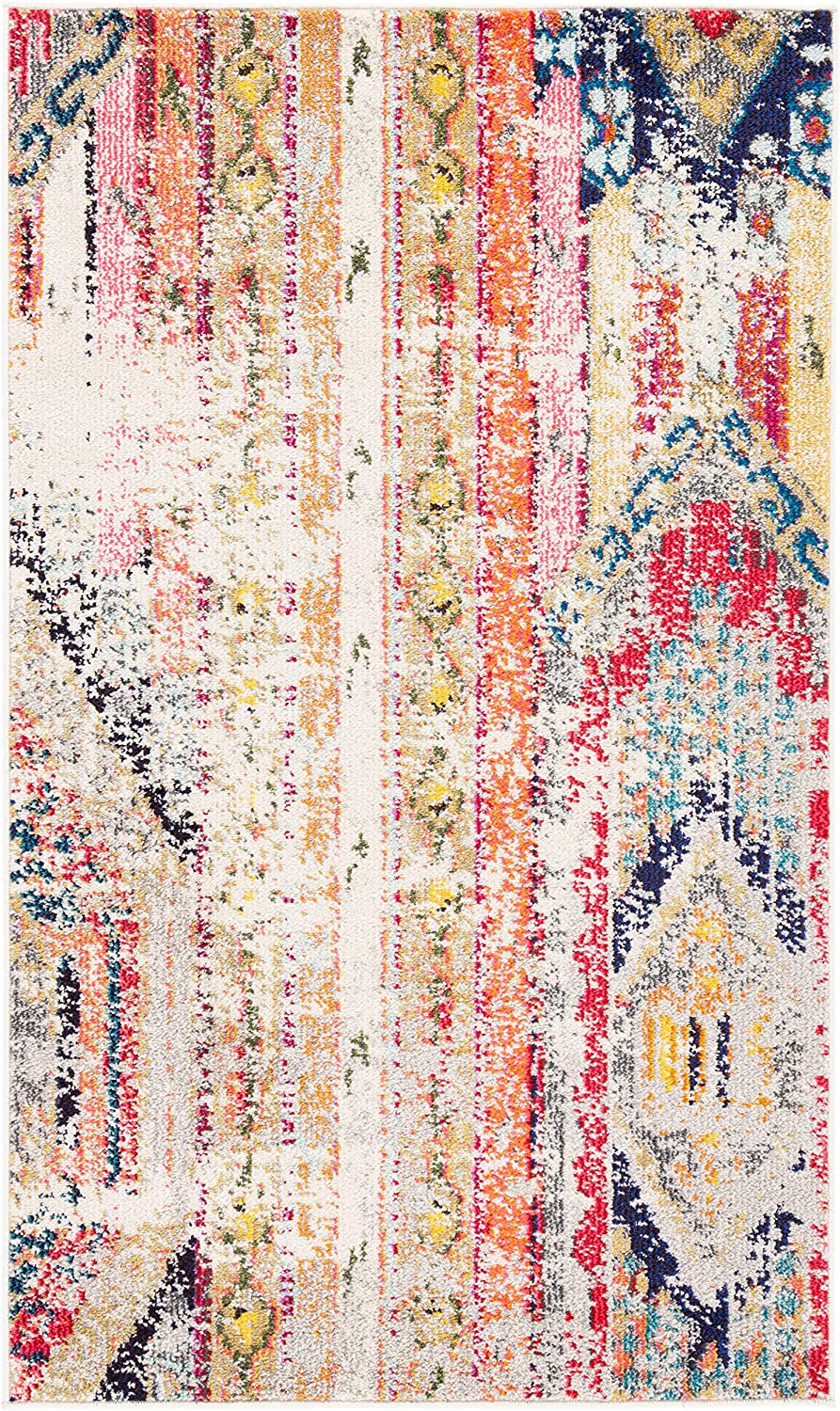 SAFAVIEH Madison Collection 2' x 4' Grey/Orange Boho Chic Tribal Distressed Non-Shedding Living Room Bedroom Accent Rug