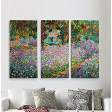 Load image into Gallery viewer, 40&quot; H x 60&quot; W x 1.5&quot; D Pink/Green A Premium &#39;Irises in Garden&#39; by Claude Monet Painting Multi-Piece Image on Canvas MRM2347
