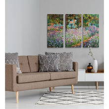 Load image into Gallery viewer, 40&quot; H x 60&quot; W x 1.5&quot; D Pink/Green A Premium &#39;Irises in Garden&#39; by Claude Monet Painting Multi-Piece Image on Canvas MRM2347

