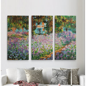 40" H x 60" W x 1.5" D Pink/Green A Premium 'Irises in Garden' by Claude Monet Painting Multi-Piece Image on Canvas MRM2347