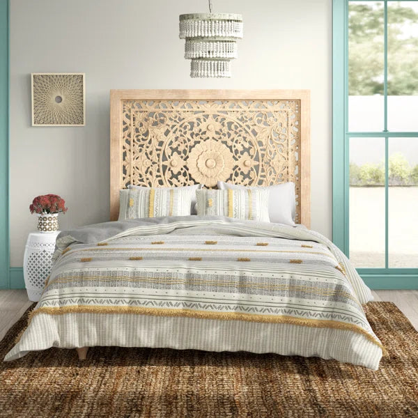 King/Cal. King Comforter + 2 King Shams Yellow/Gray/Ivory Aarush Cotton 3 Piece Comforter Set
