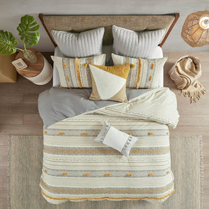 King/Cal. King Comforter + 2 King Shams Gray/Yellow Aarush Cotton 3 Piece Comforter Set