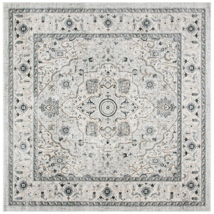 Aayran Power Loom Performance Light Gray Rug, Square 6'7