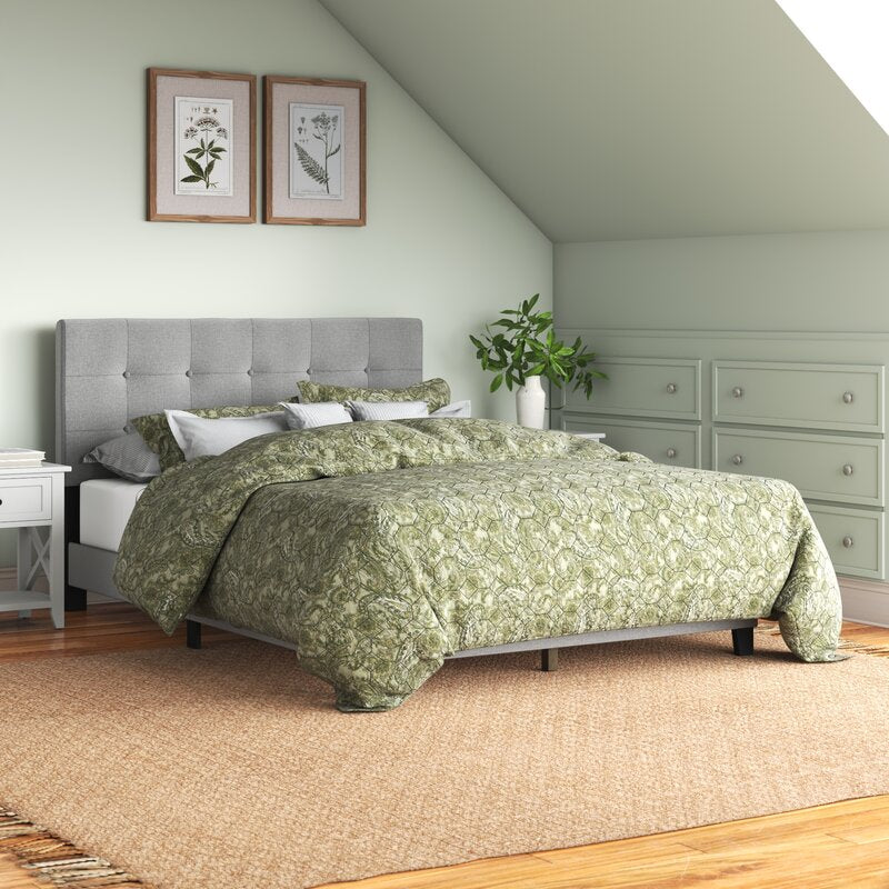 Queen Gray Abdiel Tufted Upholstered Low Profile Platform Bed