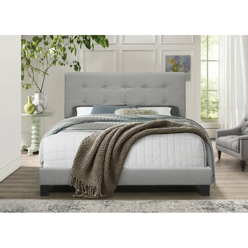 Queen Gray Abdiel Tufted Upholstered Low Profile Platform Bed, Queen