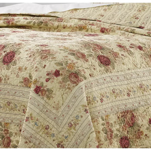 Abigail Beige/Red/Taupe Standard Cotton Reversible Traditional Quilt Set king, 5pc quilt set