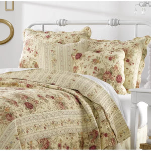 Abigail Beige/Red/Taupe Standard Cotton Reversible Traditional Quilt Set king, 5pc quilt set