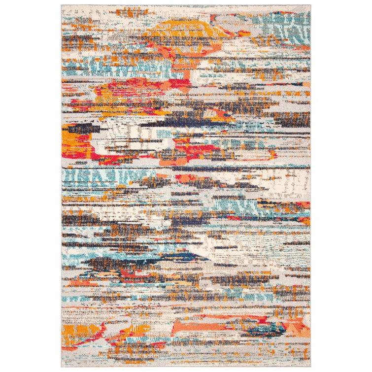 Abingt Abstract Area Rug in Ivory/Multi, Rectangle 6' x 9'