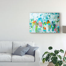Load image into Gallery viewer, 22&quot; H x 32&quot; W x 2&quot; D Abstract Blue Collage by Karen Fields - Graphic Art on Canvas
