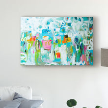 Load image into Gallery viewer, 22&quot; H x 32&quot; W x 2&quot; D Abstract Blue Collage by Karen Fields - Graphic Art on Canvas
