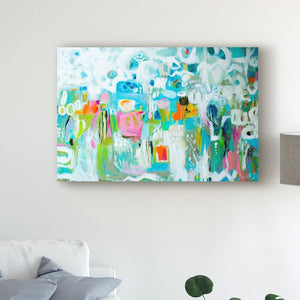 22" H x 32" W x 2" D Abstract Blue Collage by Karen Fields - Graphic Art on Canvas