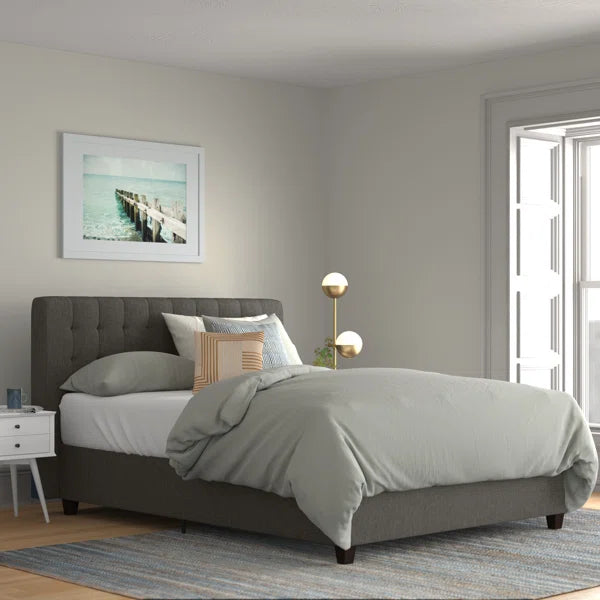 Queen Gray Acquaviva Tufted Upholstered Low Profile Platform Bed