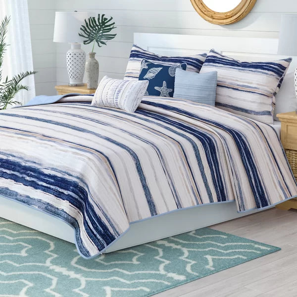 Adams Blue Microfiber Reversible 6 Piece Coverlet / Bedspread Set full/queen