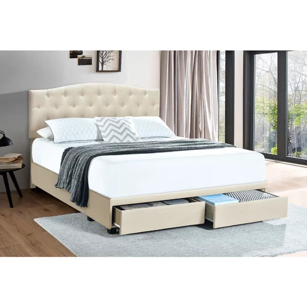 Linen Additri Tufted Upholstered Low Profile Storage Platform Bed queen
