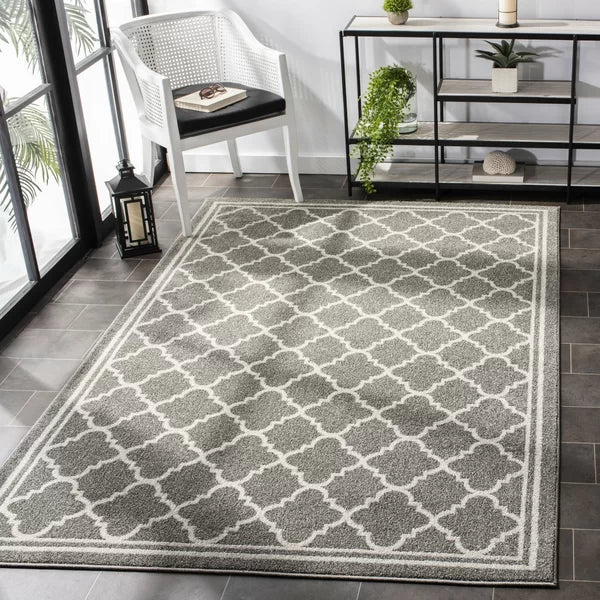 Adeleine Geometric Area Rug in Dark Grey / Beige, runner 2'3