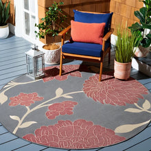 Load image into Gallery viewer, Adelmino Floral Indoor / Outdoor Area Rug in Anthracite/Red 5&#39;3&quot; round
