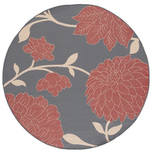 Load image into Gallery viewer, Adelmino Floral Indoor / Outdoor Area Rug in Anthracite/Red 5&#39;3&quot; round
