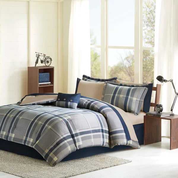 Adelyn Navy/Taupe Microfiber Modern & Contemporary Comforter Set full