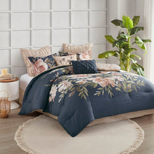 Load image into Gallery viewer, King Comforter + 7 Additional Pieces Adelynn Navy Standard Cotton 8 Piece Comforter Set
