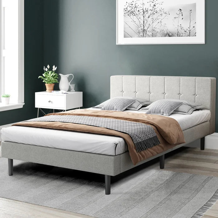 Queen Light Gray Adin Tufted Upholstered Platform Bed