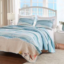 Load image into Gallery viewer, Admer Blue/White/Sand Standard Cotton 126 TC Reversible Quilt Set, EC1148
