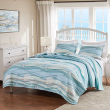 Load image into Gallery viewer, Admer Blue/White/Sand Standard Cotton 126 TC Reversible Quilt Set, EC1148
