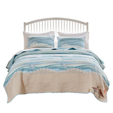 Load image into Gallery viewer, Admer Blue/White/Sand Standard Cotton 126 TC Reversible Quilt Set, EC1148
