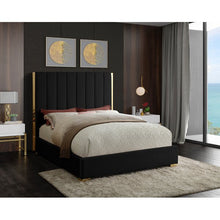 Load image into Gallery viewer, Aeliana Velvet Upholstered Platform Bed Black Queen AS IS 3434RR
