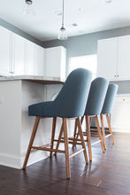 Load image into Gallery viewer, 30&quot; Geller Modern Barstool in Ocean Fabric with Chestnut Legs **AS IS** #9936
