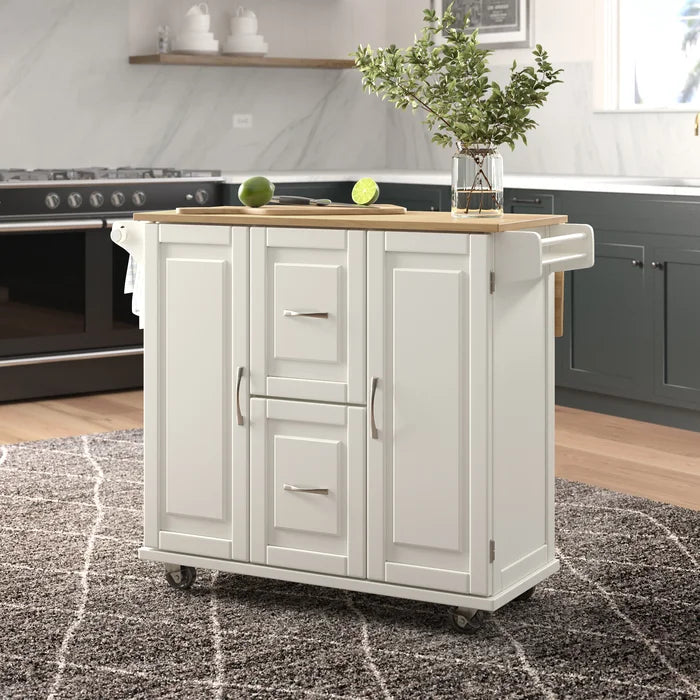 Aftonshire 44.5'' Wide Rolling Kitchen Island with Solid Wood Top