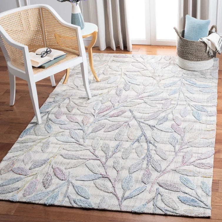 Ahmed Floral Handmade Tufted Area Rug in Purple/Blue, Rectangle 4' x 6'