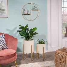 Load image into Gallery viewer, White/Gold Aiden 2 Piece Metal Pot Planter Set 4542RR
