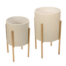 Load image into Gallery viewer, White/Gold Aiden 2 Piece Metal Pot Planter Set 4542RR

