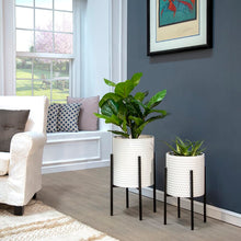 Load image into Gallery viewer, White Aiken 2 Piece Metal Pot Planter Set MRM1622
