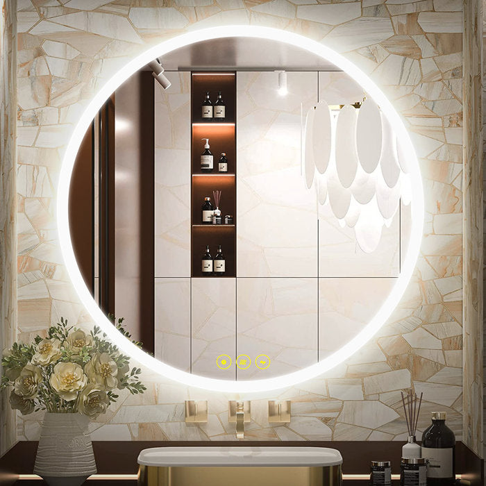 Airalyn Modern Round Illuminated LED Dimmable Anti-Fog Frameless Large Bathroom / Vanity Mirror