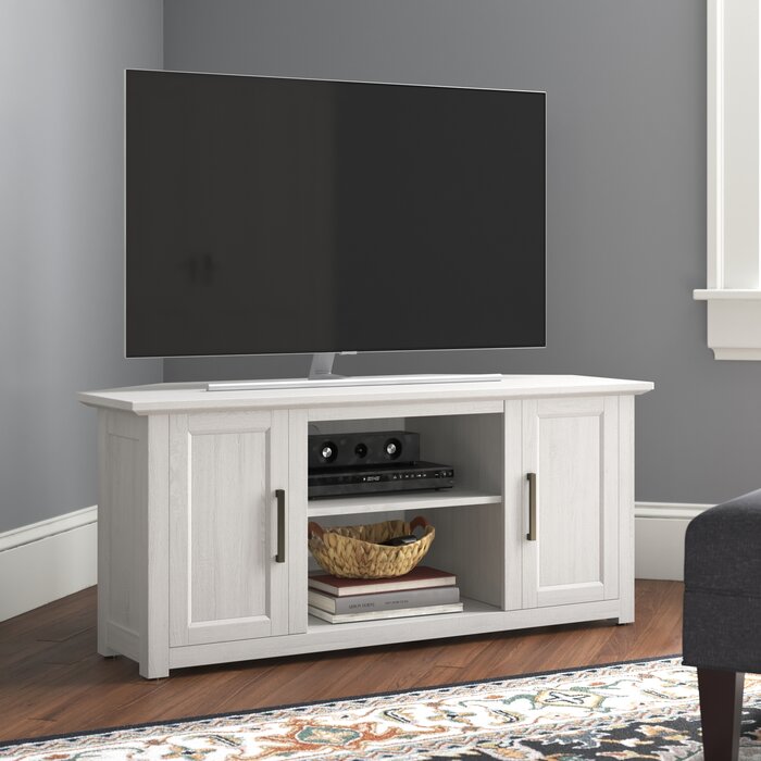 White Wash Albrecht Corner TV Stand for TVs up to 50