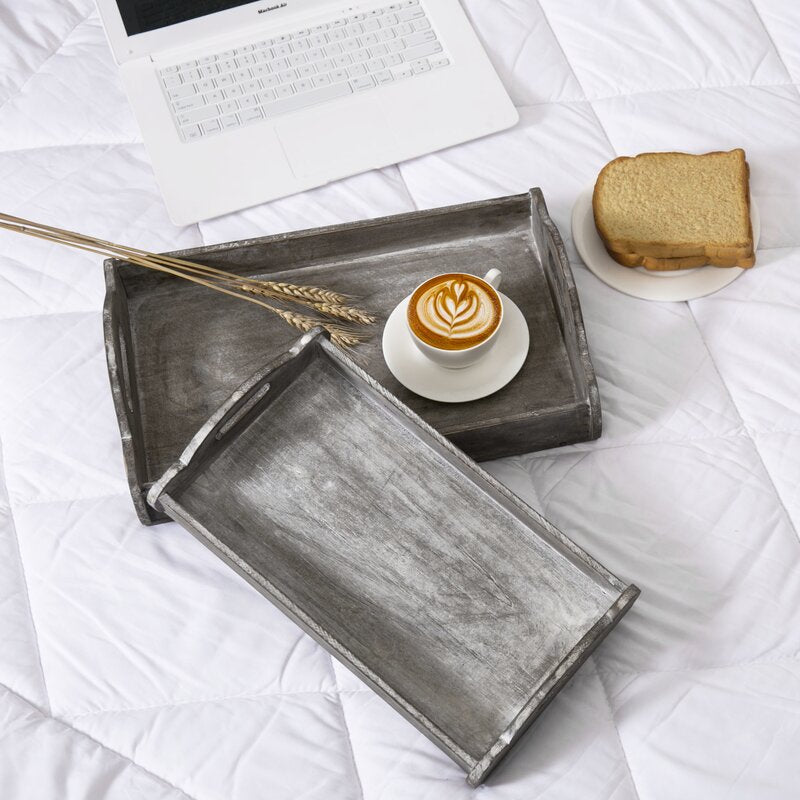 Aldemar 2 Piece Wood Table Serving Tray Set (Set of 2)