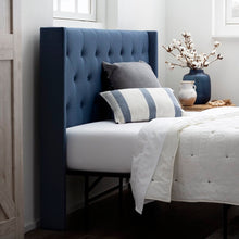 Load image into Gallery viewer, Queen Navy Aldo Upholstered Wingback Headboard 5032RR
