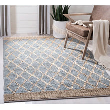 Load image into Gallery viewer, Alegria Geometric Handmade Hand-Loomed Area Rug in Light Blue/Brown, Rectangle 4&#39; x 6&#39;
