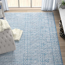 Load image into Gallery viewer, Alessa Southwestern Indoor / Outdoor Area Rug in Blue, Rectangle 6&#39;7&quot; x 9&#39;6&quot;
