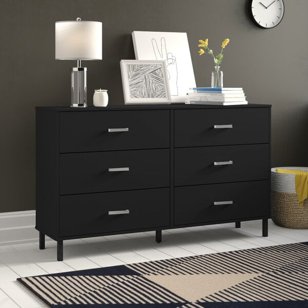 34.1'' H x 58.5'' W x 15.75'' D Black Alexei 6 Drawer Dresser