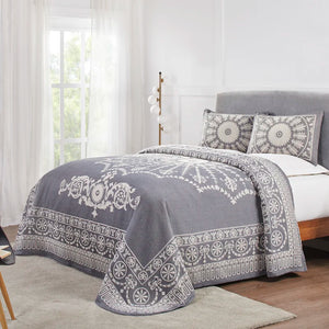 Full Coverlet/Bedspread + 1 Bedspread + 2 Shams Denim Blue Alistair Standard Cotton Coverlet / Bedspread Set