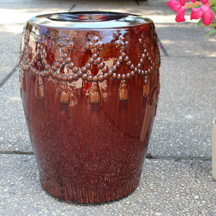 Alonsa Drum Ceramic Garden Stool - Brown Glazed #9316