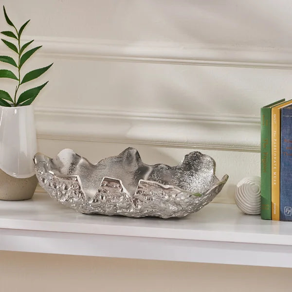Aluminum Abstract Decorative Bowl in Silver