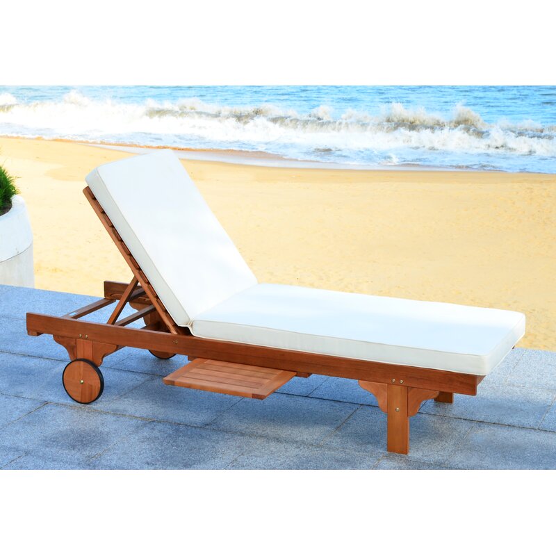 Alvah 78.70'' Long Reclining Eucalyptus Single Chaise with Cushions and Table 6530RR